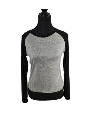 NWOT | Heather Gray Black Contrast Raglan Baseball Long Sleeve Top Tee | Large